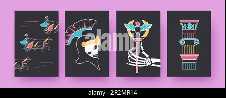 Ensemble d'affiches d'art contemporain avec course de chars Illustration de Vecteur