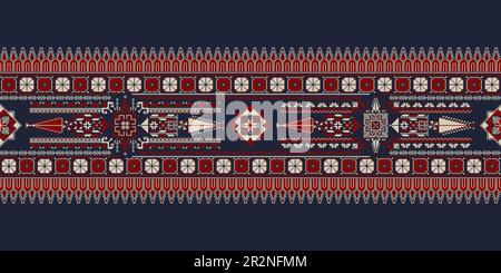 Motif horizontal, bordure avec symboles de broderie palestiniens traditionnels Tatreez, illustration vectorielle Illustration de Vecteur