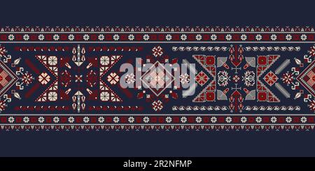 Motif horizontal, bordure avec symboles de broderie palestiniens traditionnels Tatreez, illustration vectorielle Illustration de Vecteur