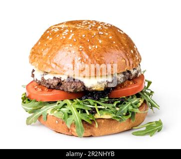 Fresh tasty burger sur table en bois Banque D'Images