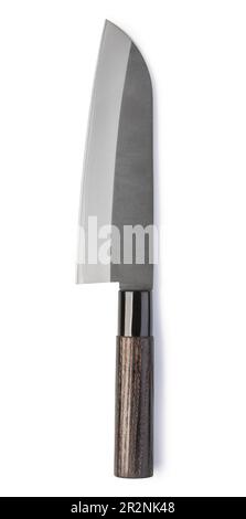 Couteau Santoku acier inoxydable isolé sur fond blanc Banque D'Images