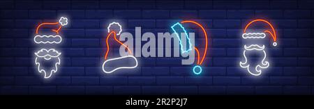 Ensemble d'affiches fluo pour chapeaux et barbes du Père Noël Illustration de Vecteur