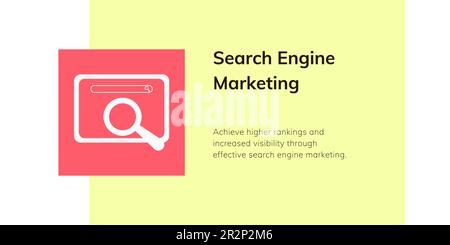Bannière marketing du moteur de recherche sur fond jaune. Bannière SEM élégante avec texte noir et icône blanche pour les entreprises et le marketing Illustration de Vecteur