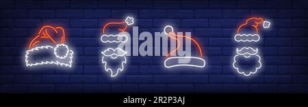 Ensemble d'affiches fluo pour chapeaux et barbes de Noël Illustration de Vecteur