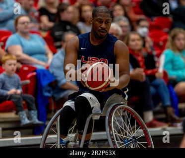 Ottawa, Canada. 20 mai 2023. Brian Bell (8) de l'équipe USA dans un match international de basket-ball en fauteuil roulant du Canada contre les États-Unis à l'Ottawa Invitational 2023, tenu à l'Université Carleton. Copyright Sean Burges 2023 / Mundo Sport Images crédit: Sean Burges/Alay Live News Banque D'Images