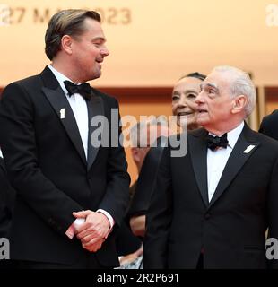 Cannes, France. 20th mai 2023. L'acteur américain Leonardo DiCaprio et le réalisateur Martin Scorsese assistent à la première des meurtriers de la Lune des fleurs au Festival de Cannes 76th au Palais des Festivals de Cannes, en France, samedi, 20 mai 2023. Photo de Rune Hellestad/ Credit: UPI/Alay Live News Banque D'Images