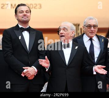 Cannes, France. 20th mai 2023. Les acteurs américains Leonardo DiCaprio, Robert de Niro et le réalisateur Martin Scorsese assistent à la première de Killers of the Flower Moon au Festival de Cannes 76th au Palais des Festivals de Cannes, France, samedi, 20 mai 2023. Photo de Rune Hellestad/ Credit: UPI/Alay Live News Banque D'Images