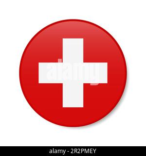 Icône représentant un cercle pour la Suisse. Drapeau rond suisse avec ombre. 3D illustration vectorielle réaliste isolée sur blanc. Illustration de Vecteur