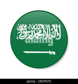 Icône représentant un cercle pour l'Arabie saoudite. Drapeau de badge rond saoudien avec ombre. 3D illustration vectorielle réaliste isolée sur blanc. Illustration de Vecteur