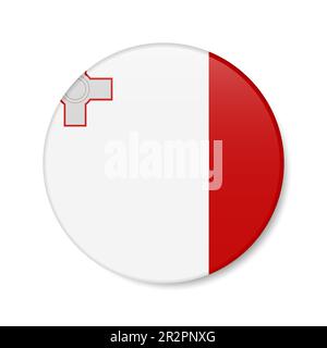 Icône du bouton cercle Malte. Drapeau de badge rond maltais avec ombre. 3D illustration vectorielle réaliste isolée sur blanc. Illustration de Vecteur