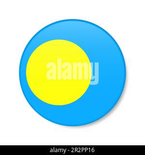 Icône du bouton de cercle Palau. Palauan drapeau rond badge avec ombre. 3D illustration vectorielle réaliste isolée sur blanc. Illustration de Vecteur