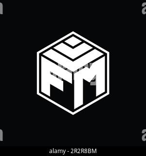 Logo FM monogramme avec modèle de conception de contour isolé de forme géométrique hexagonale Banque D'Images