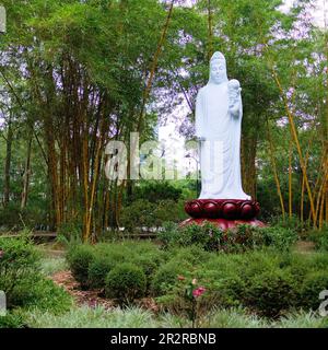 Statue de bodhisattva Guanyin bouddhiste au parc Daan à Taipei, Taïwan; sculptée en 1985 par le sculpteur taïwanais Yuyu Yang. Banque D'Images