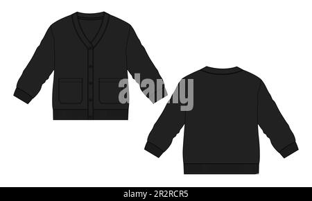 Sweatshirt dessin technique mode dessin plat dessin vectoriel modèle d'illustration vectorielle vues avant et arrière Illustration de Vecteur