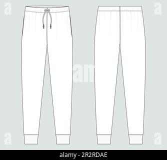 Pantalon de jogging en jersey dessin technique mode dessin plat dessin vectoriel modèle d'illustration vues avant et arrière isolées sur fond gris Illustration de Vecteur