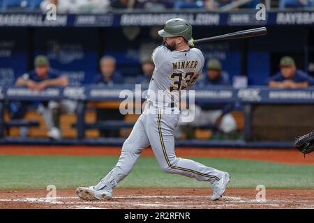 St. Petersburg, FL USA; Milwaukee Brewers désigné hitter Jesse Winker (33) s'attaque à un match MLB contre les Tampa Bay Rays sur Satur Banque D'Images