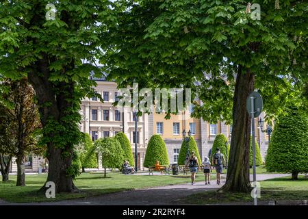 Carl Johans Park lors d'une journée de printemps ensoleillée à Norrkoping. Norrkoping est une ville industrielle historique de Suède. Banque D'Images