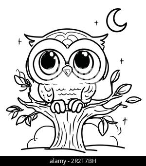 hibou sur une branche d'arbre en automne lune vert feuilles automne automne automne coloriage pages d'illustration Illustration de Vecteur