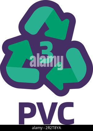 Avis PVC numéro 3 pour le marquage des produits industriels. Code de recyclage pour le plastique, le papier, les métaux. Informer le consommateur des propriétés de l'emballage et de la co. Chimique Illustration de Vecteur