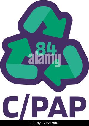 Avis C PAP numéro 84 pour le marquage des produits industriels. Code de recyclage pour le plastique, le papier, les métaux. Informer le consommateur des propriétés de l'emballage et des produits chimiques Illustration de Vecteur