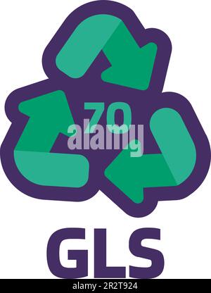 Avis GLS numéro 70 pour le marquage des produits industriels. Code de recyclage du verre. Informer le consommateur des propriétés de l'emballage et de la composition chimique . Gree Illustration de Vecteur