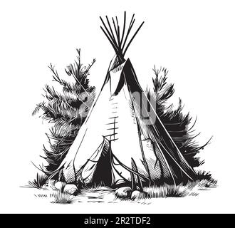 Croquis de tipi, dessiné à la main dans une illustration de style doodle Illustration de Vecteur