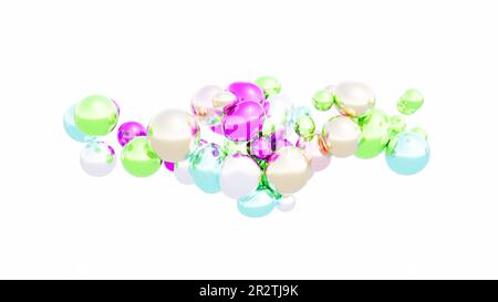 Des boules de sphères souples en métal se heurtent et se collent ensemble sur un dos transparent 3D rendu Banque D'Images