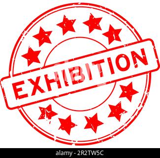Grunge rouge mot d'exposition avec l'icône en forme d'étoile cachet de caoutchouc rond sur fond blanc Illustration de Vecteur