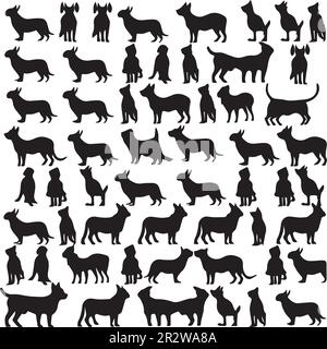 Un ensemble de silhouettes de chiens et de chats sur fond blanc. Illustration de Vecteur