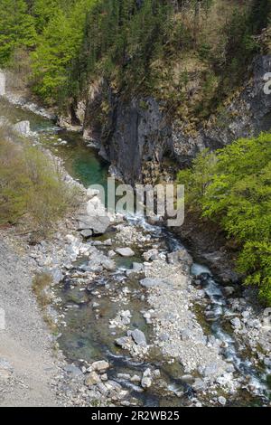 Vue imprenable sur le ruisseau de Negrone, s'élevant dans les Alpes liguriennes forme le fleuve Tanaro, région du Piémont, province de Cuneo, Italie Banque D'Images