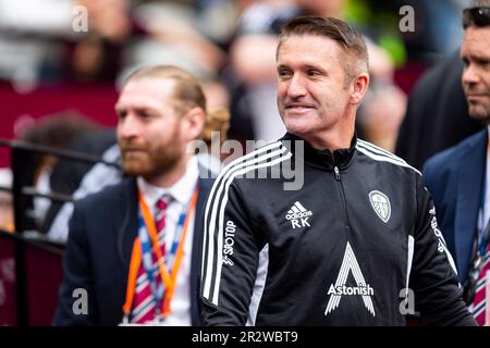 Londres, Royaume-Uni. 21st mai 2023. L'entraîneur de Leeds United Robbie Keane avant le coup d'envoi. Match de la Premier League, West Ham Utd / Leeds Utd au stade de Londres, parc olympique Queen Elizabeth à Londres, le dimanche 21st mai 2023 . Cette image ne peut être utilisée qu'à des fins éditoriales. Usage éditorial seulement photo de Lewis Mitchell/Andrew Orchard sports photographie/Alamy Live News crédit: Andrew Orchard sports photographie/Alamy Live News Banque D'Images