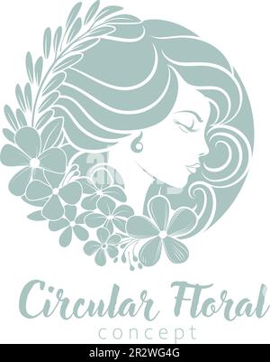 Femme cercle visage fleurs cheveux Floral concept Illustration de Vecteur