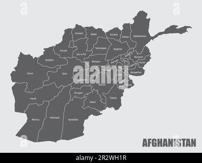 Carte administrative de l'Afghanistan isolée sur fond gris Illustration de Vecteur