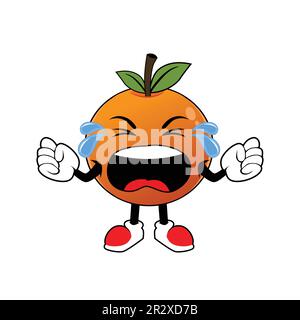 Mascotte de dessin aux fruits orange pleurs. Illustration pour la mascotte d'icône d'autocollant et le logo Illustration de Vecteur