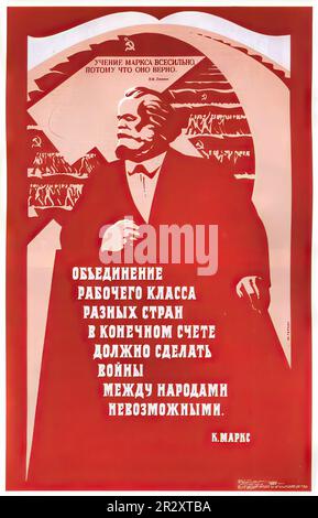 Affiches de propagande représentant Lénine qui a fondé l'Union soviétique, un État socialiste à parti unique dirigé par le Parti communiste marxiste idéologiquement Banque D'Images