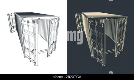 Illustrations vectorielles stylisées d'esquisses d'un conteneur de cargaison Illustration de Vecteur