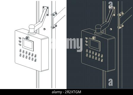 Illustrations vectorielles stylisées de modèles du panneau de commande de la machine Illustration de Vecteur