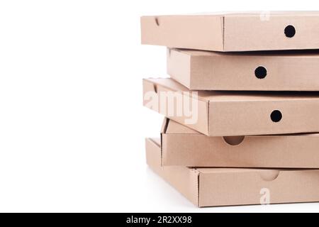 boîtes à pizza en carton sur fond blanc Banque D'Images