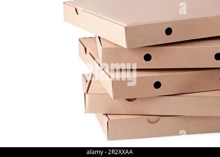 boîtes à pizza en carton sur fond blanc Banque D'Images