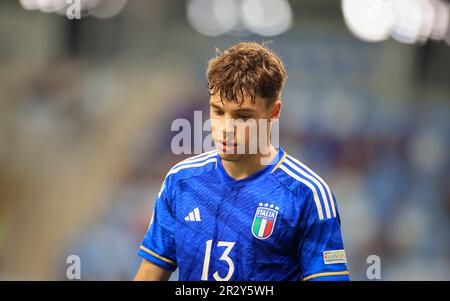 Finale des championnats européens des moins de 17 ans 2023, BUDAPEST, HONGRIE - MAI 21 : Filippo Pagnucco lors de la finale des championnats européens des moins de 17 ans 2023 match du groupe B entre l'Italie et la Serbie au stade Hidegkuti sur 21 mai 2023 à Budapest, Hongrie. Photo par, Kredit: Gabriella Barbara - Alamy Live News Banque D'Images