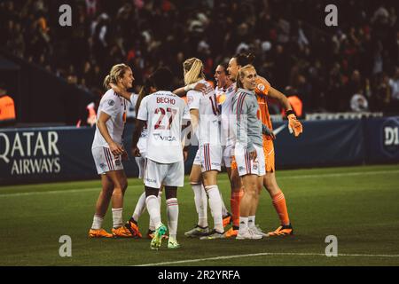 Lyon, France. 21st mai 2023. L'Olympique Lyonnais célèbre lors du match Arkema D1 entre Paris Saint-Germain et l'Olympique Lyonnais au Parc des Princes à Paris, France. (Pauline FIGUET/SPP) crédit: SPP Sport Press photo. /Alamy Live News Banque D'Images