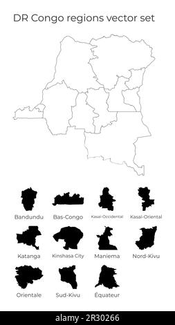 Carte DU DR Congo avec les formes des régions. Carte vectorielle vierge du pays avec les régions. Frontières du pays pour votre infographie. Illustration vectorielle. Illustration de Vecteur