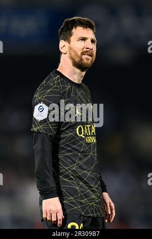 Paris, France. 21st mai 2023. Leo Lionel Messi lors du match de football de la Ligue 1 entre AJ Auxerre (AJA) et Paris Saint Germain (PSG) sur 21 mai 2023 au Stade Abbe Deschamps à Auxerre, France. Crédit : Victor Joly/Alamy Live News Banque D'Images