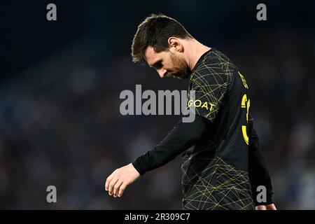 Paris, France. 21st mai 2023. Leo Lionel Messi lors du match de football de la Ligue 1 entre AJ Auxerre (AJA) et Paris Saint Germain (PSG) sur 21 mai 2023 au Stade Abbe Deschamps à Auxerre, France. Crédit : Victor Joly/Alamy Live News Banque D'Images