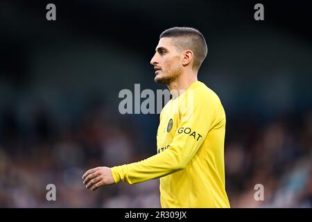 Paris, France. 21st mai 2023. Marco Verratti lors du match de football de la Ligue 1 entre AJ Auxerre (AJA) et Paris Saint Germain (PSG) sur 21 mai 2023 au Stade Abbe Deschamps à Auxerre, France. Crédit : Victor Joly/Alamy Live News Banque D'Images