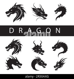 Une collection noire d'illustrations vectorielles de dragon. Illustration de Vecteur