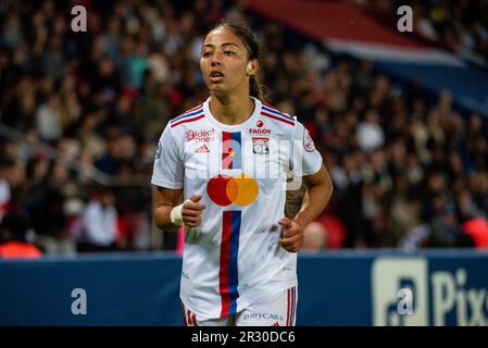 Selma Bacha de l'Olympique Lyonnais réagit lors du championnat féminin de France D1 Arkema football match entre Paris Saint-Germain et l'Olympique Lyonnais (Lyon) sur 21 mai 2023 au Parc des Princes Stadium à Paris, France - photo: Melanie Laurent/DPPI/LiveMedia Banque D'Images