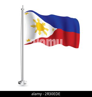 Drapeau philippin. Drapeau vague réaliste isolé du pays des Philippines à Flagpole. Illustration vectorielle. Illustration de Vecteur