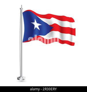 Drapeau de Porto Rico. Drapeau vague réaliste isolé du pays de Porto Rico à Flagpole. Illustration vectorielle. Illustration de Vecteur