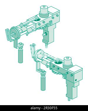 Pistolet à touffage électrique isométrique. Illustration vectorielle. Outil de création de tapis de velours découpé. Objet Contour. Illustration de Vecteur